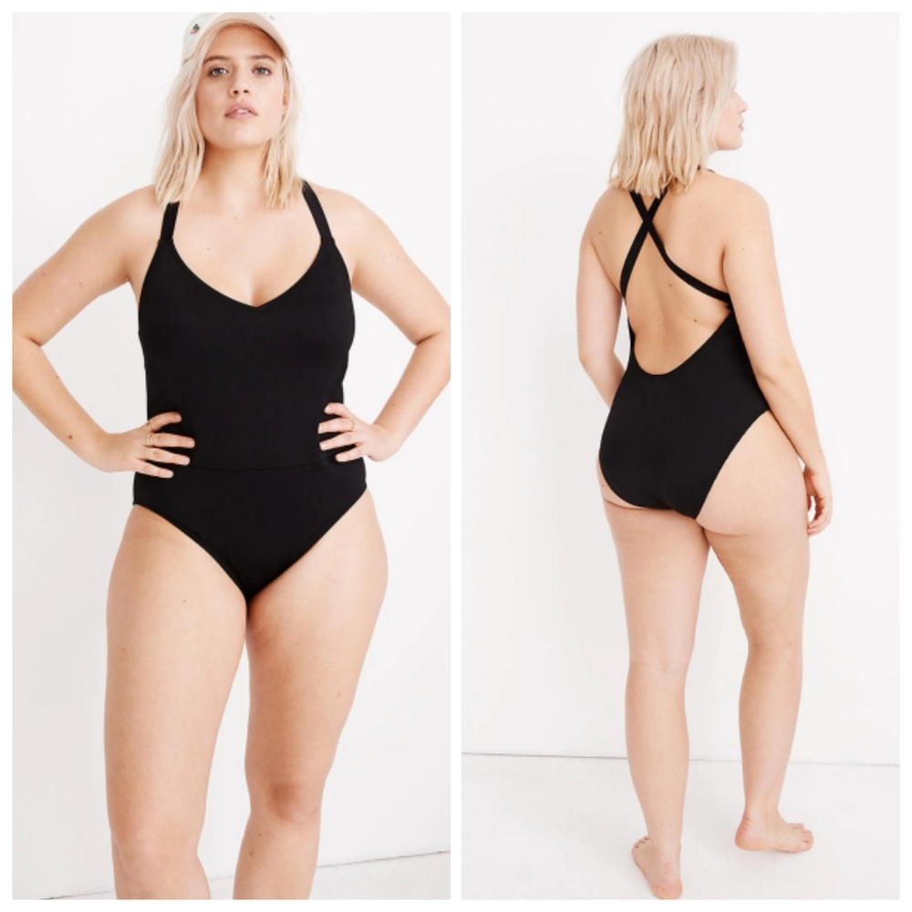 Madewell Plus Black Criss Cross Swimsuit
